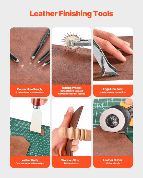 VEVOR Leather Working Tools Kit, 61 PCS Leather Craft Tools with Portable Canvas Storage Bag, Engraving Punching Sewing Stamping Sanding Tools, Ideal for Beginners DIY Enthusiasts and Professionals