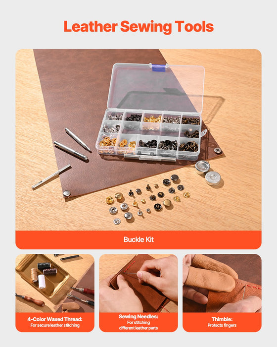 VEVOR Leather Working Tools Kit, 61 PCS Leather Craft Tools with Portable Canvas Storage Bag, Engraving Punching Sewing Stamping Sanding Tools, Ideal for Beginners DIY Enthusiasts and Professionals