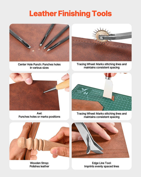 Leather Working Tools Kit, 59 PCS Leather Craft Tools with Portable Canvas Storage Bag, Engraving Punching Sewing Stamping Sanding Tools, Ideal for Beginners DIY Enthusiasts and Professionals