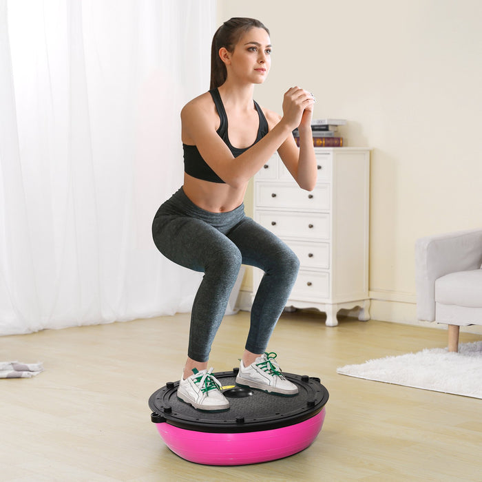 VEVOR Half Exercise Ball Trainer, 23 inch Balance Ball Trainer, 660lbs Capacity Stability Ball, Yoga Ball with Resistance Bands & Foot Pump, Strength Fitness Ball for Home Gym, Full Body Workout, Pink