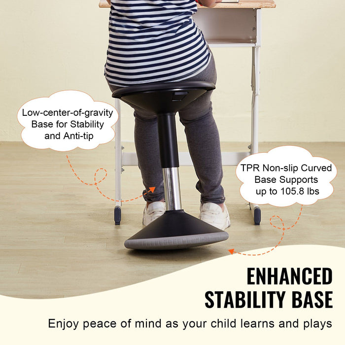 Wobble Chair, Height-Adjustable (15.7-21.7") Active Chair, Flexible Seating Wobble Stool Made of PVC+ABS Improves Focus & Posture, Ideal for Schools, Office and Home, Age 12-18, Black