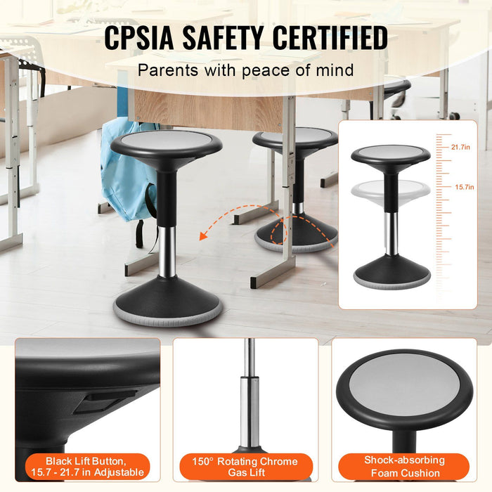 Wobble Chair, Height-Adjustable (15.7-21.7") Active Chair, Flexible Seating Wobble Stool Made of PVC+ABS Improves Focus & Posture, Ideal for Schools, Office and Home, Age 12-18, Black