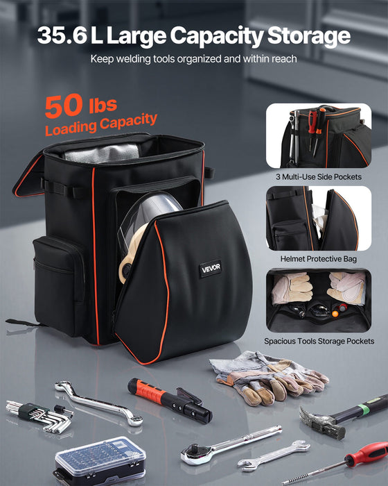 VEVOR 35.6L Welding Backpack 600D Polyester Welder Backpack for Tools and Helmet