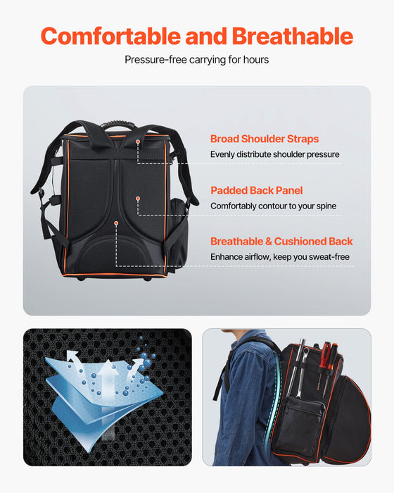 VEVOR 35.6L Welding Backpack 600D Polyester Welder Backpack for Tools and Helmet
