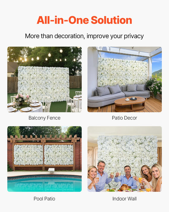VEVOR 3D Flower Wall Panel, 24 PCS 15 x 15 inch, Artificial Floral Wall Background Mesh Backing Mat,Seamless Design&Easy Installation for Wedding Valentines Day Home Baby Party Backdrop Decor,White