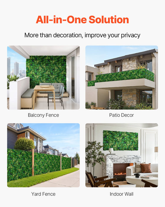 VEVOR Artificial Grass Wall Panels, 8 PCS 20 x 20 inch, 3D Combination Greenery Boxwood  Panel for Indoor Outdoor Green Decor & Ivy Fence Covering, Privacy Backdrop Wall Hedge Screen for Garden