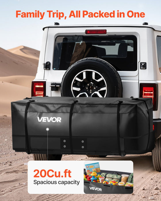 Hitch Cargo Carrier Bag, Waterproof 840D PVC, 152 x 60.7 x 61 cm (20 Cubic Feet), Heavy Duty Cargo Bag for Truck Bed Storage with 8 Reinforced Straps, Suitable for Car SUV Vans Hitch Basket