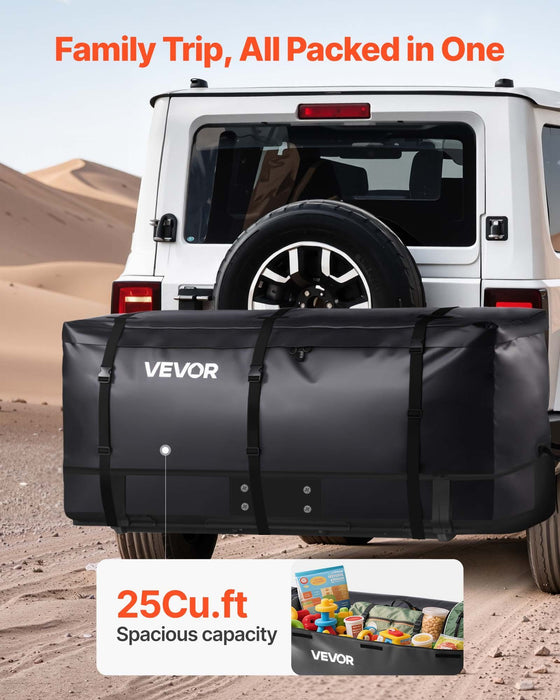 Hitch Cargo Carrier Bag, Waterproof 840D PVC, 152 x 61 x 77.8 cm (25 Cubic Feet), Heavy Duty Cargo Bag for Truck Bed Storage with Reinforced Straps, Suitable for Car SUV Vans Hitch Basket