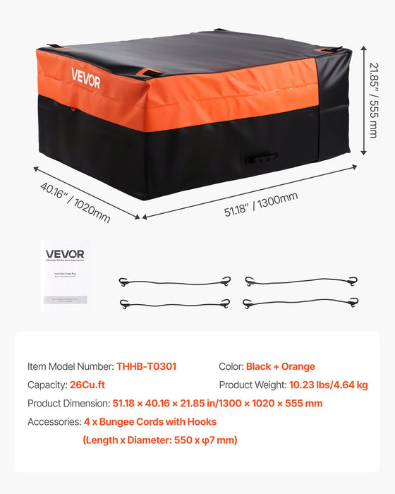 Truck Bed Cargo Bag, Waterproof 840D PVC, 130 x 102 x 55.5 cm (26 Cubic Feet), Heavy Duty Cargo Bag for Truck Bed with 4 Bungee Cords with Hooks, Fits a Variety of SUV and Pickup Trucks