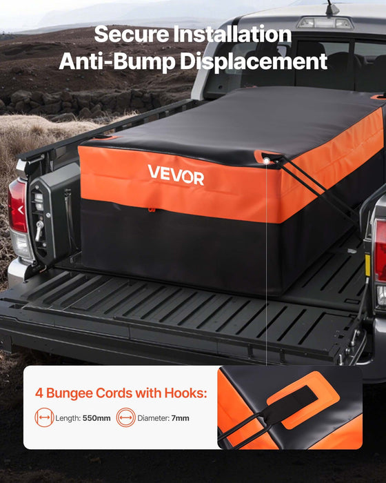 Truck Bed Cargo Bag, Waterproof 840D PVC, 130 x 102 x 55.5 cm (26 Cu. ft), Heavy Duty Cargo Bag for Truck Bed with Bungee Cords, Net and Carabiners, Fits a Variety of SUV & Pickup Trucks