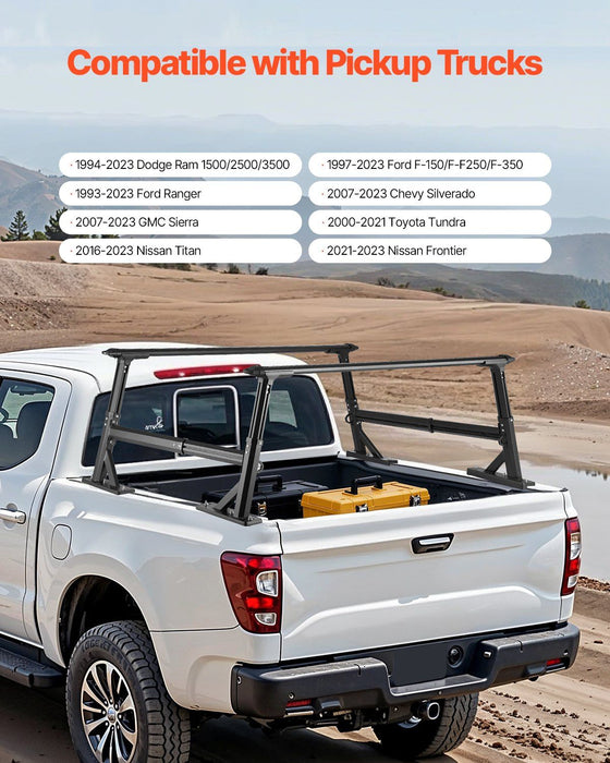 Truck Ladder Rack, 53.3-80.01 cm Height, Adjustable Non-Drilling Aluminum Cargo Rack with Sidebar, 362.9 kg Static Capacity, Ideal for Canoes, Surfboards, Ladders, Lumber, Tents & Large cargo