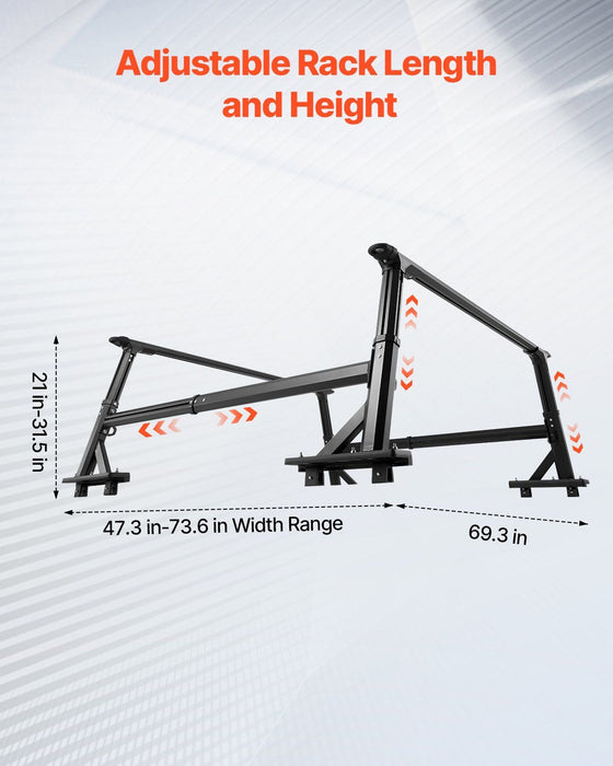 Truck Ladder Rack, 53.3-80.01 cm Height, Adjustable Non-Drilling Aluminum Cargo Rack with Sidebar, 362.9 kg Static Capacity, Ideal for Canoes, Surfboards, Ladders, Lumber, Tents & Large cargo