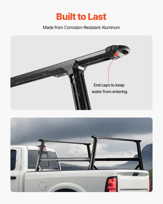 Truck Ladder Rack, 53.3-80.01 cm Height, Adjustable Non-Drilling Aluminum Cargo Rack with Sidebar, 362.9 kg Static Capacity, Ideal for Canoes, Surfboards, Ladders, Lumber, Tents & Large cargo