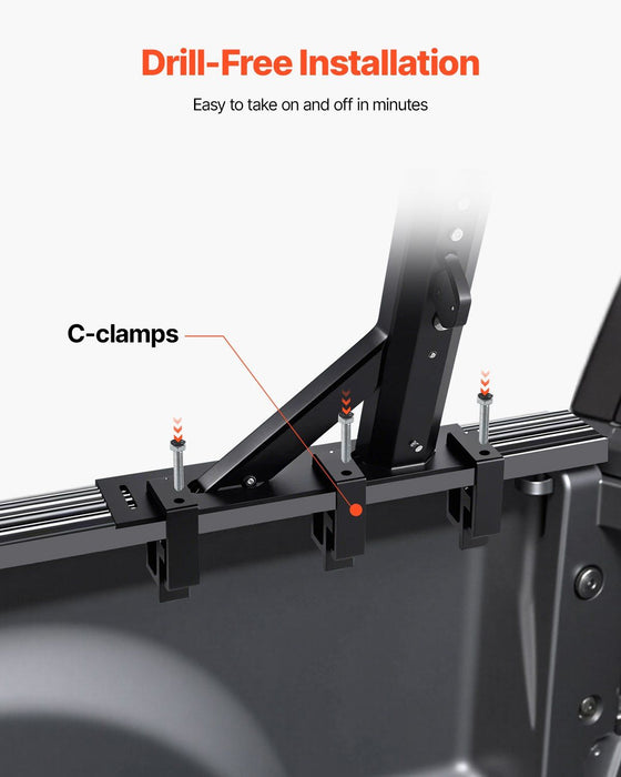 Truck Ladder Rack, 53.3-80.01 cm Height, Adjustable Non-Drilling Aluminum Cargo Rack with Sidebar, 362.9 kg Static Capacity, Ideal for Canoes, Surfboards, Ladders, Lumber, Tents & Large cargo