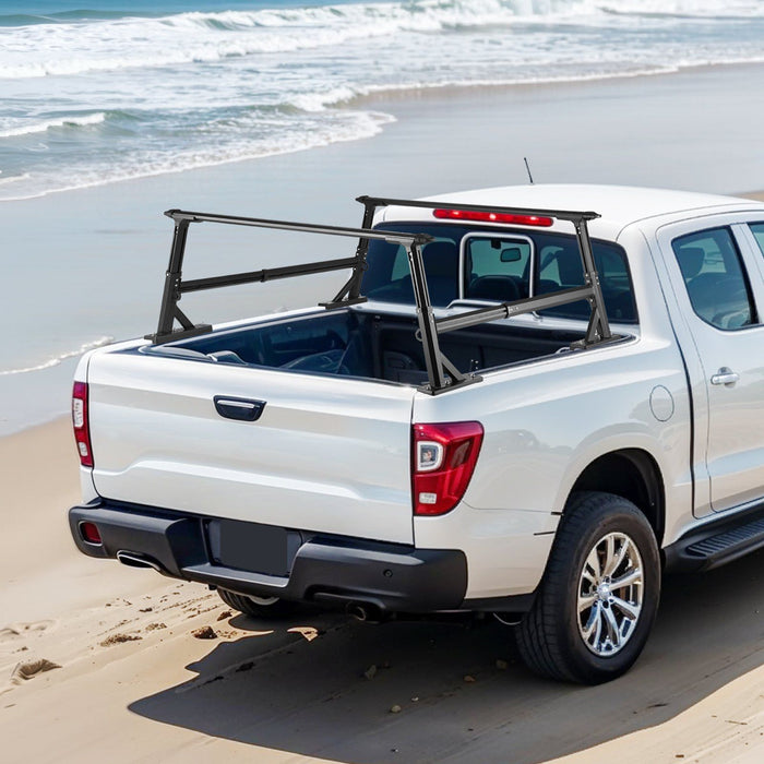 Truck Ladder Rack, 53.3-80.01 cm Height, Adjustable Non-Drilling Aluminum Cargo Rack with Sidebar, 362.9 kg Static Capacity, Ideal for Canoes, Surfboards, Ladders, Lumber, Tents & Large cargo