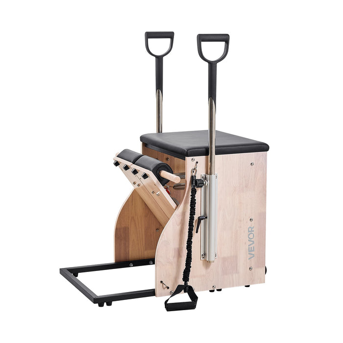 VEVOR Pilates Chair, Split-Pedal Stability Combo Chairs with Handles, Rubber Wood Frame Yoga Fitness Trainer, Exercise Reformer, Pilates Resistance-Workout Equipment, for Home Gym Studio Workout