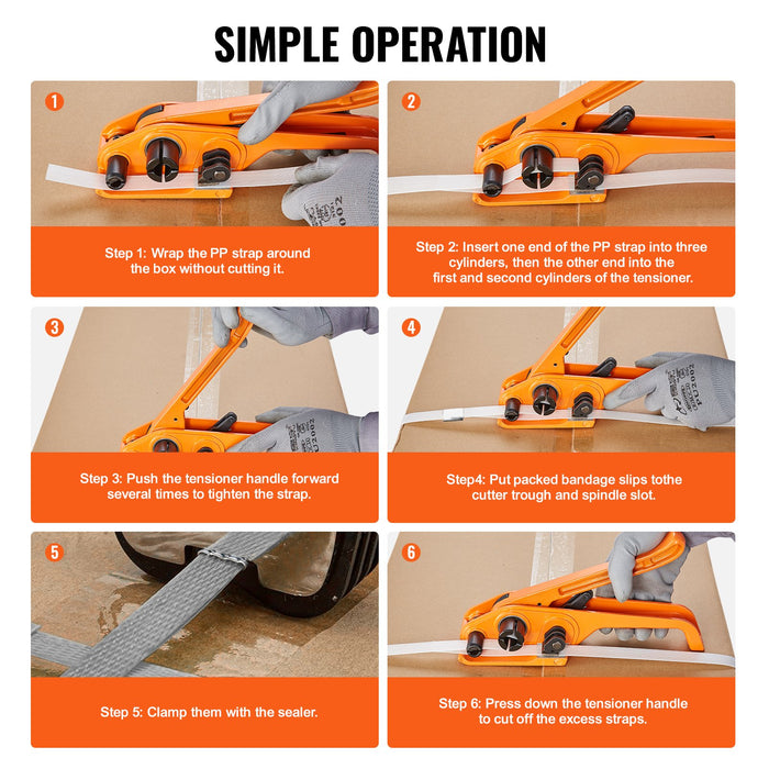 VEVOR Banding Strapping Kit with Strapping Tensioner Tool, Banding Sealer Tool, 100 m Length PP Band, 100 Metal Seals, Pallet Packaging Strapping Banding Kit, Banding Packaging Strapping for Packing