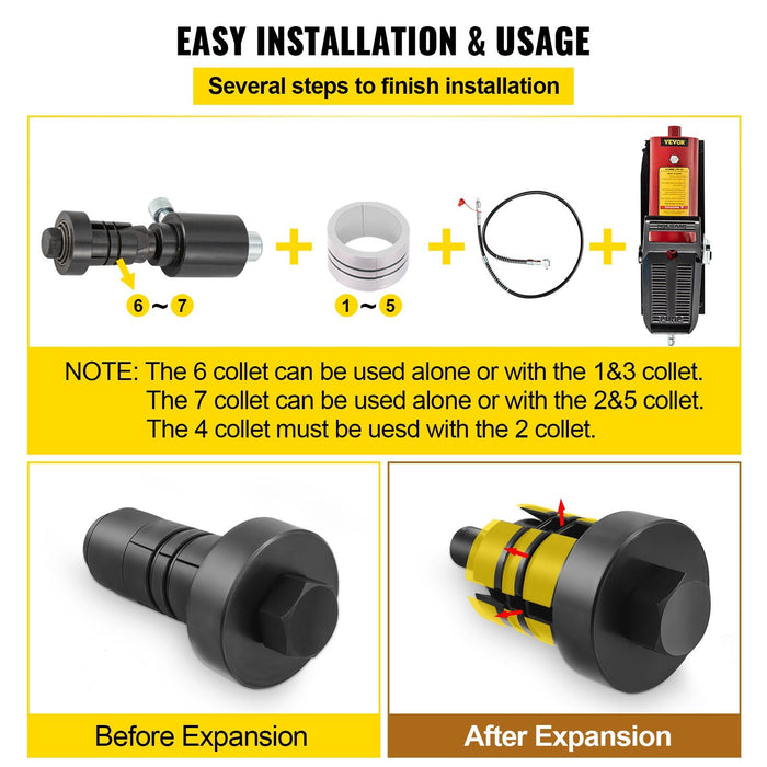Hydraulic Exhaust Pipe Expander, 1-5/8" to 4-1/4" Size, 10 T Pedal Pump Included with 4 Dies, 2 Storage Cases for Copper Aluminum Tubes in Car Repairing