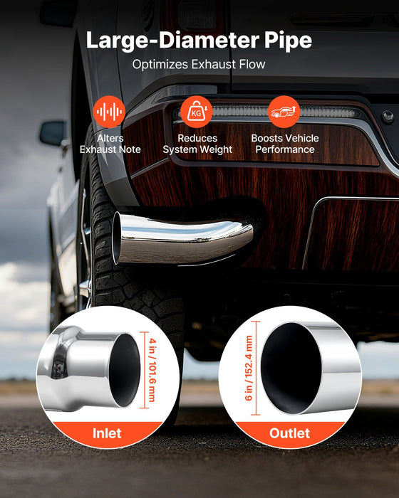 Elbow Exhaust Tip, 101.6mm Inlet, 152.4mm Outlet, 584mm Overall Length, Chrome Turn Down Exhaust Tip with Clamp for Truck/Sedan/Sports Car/SUV, Chrome Structure for High Temperature Resistance
