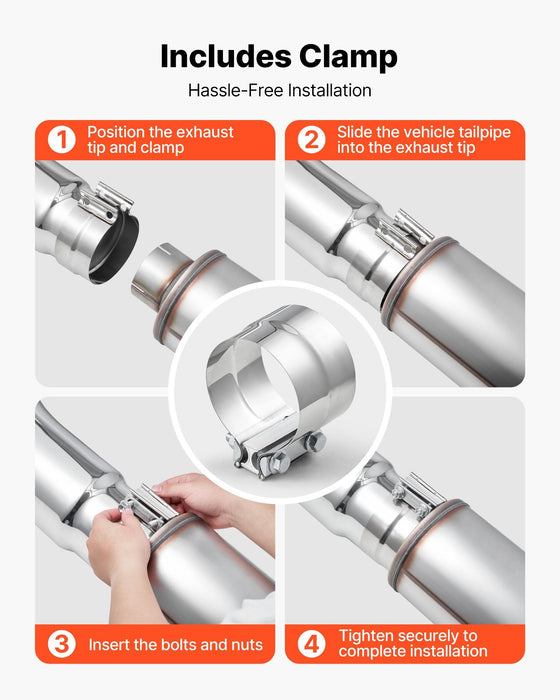 Elbow Exhaust Tip, 101.6mm Inlet, 152.4mm Outlet, 584mm Overall Length, Chrome Turn Down Exhaust Tip with Clamp for Truck/Sedan/Sports Car/SUV, Chrome Structure for High Temperature Resistance