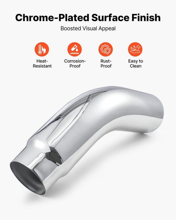 Elbow Exhaust Tip, 127mm Inlet, 152.4mm Outlet, 584mm Overall Length, Chrome Turn Down Exhaust Tip with Clamp for Truck, Sedan, Sports Car, SUV, Chrome Structure for High Temperature Resistance