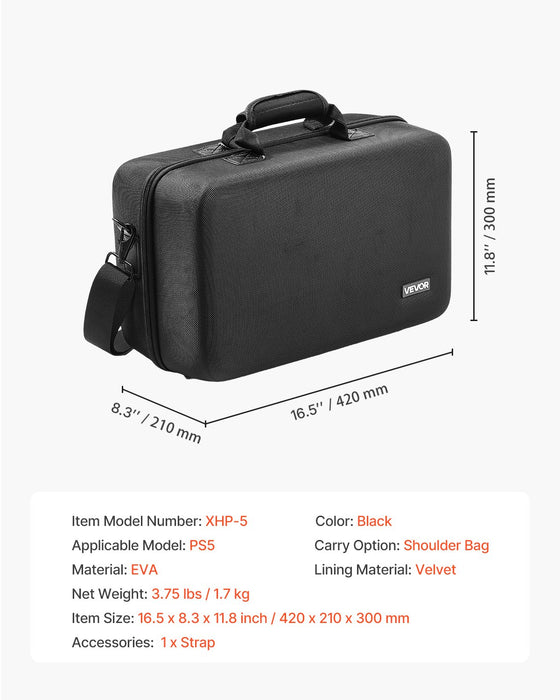 VEVOR PS5 Carrying Case Travel Bag for Playstation 5 Shockproof EVA Soft Lining