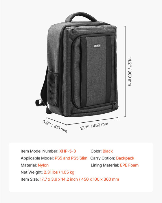 VEVOR PS5 Backpack Dual Shoulder Travel Bag for Playstation 5 PS5 Slim Nylon
