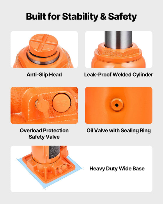 Hydraulic Bottle Jack, 12 Ton (26455.5 lbs) Capacity, 205-400 mm Lifting Range, Heavy Duty Welded Bottle Jack for Car, SUV, Pickup, Auto Repair, House Lift and Agricultural Equipment, Orange