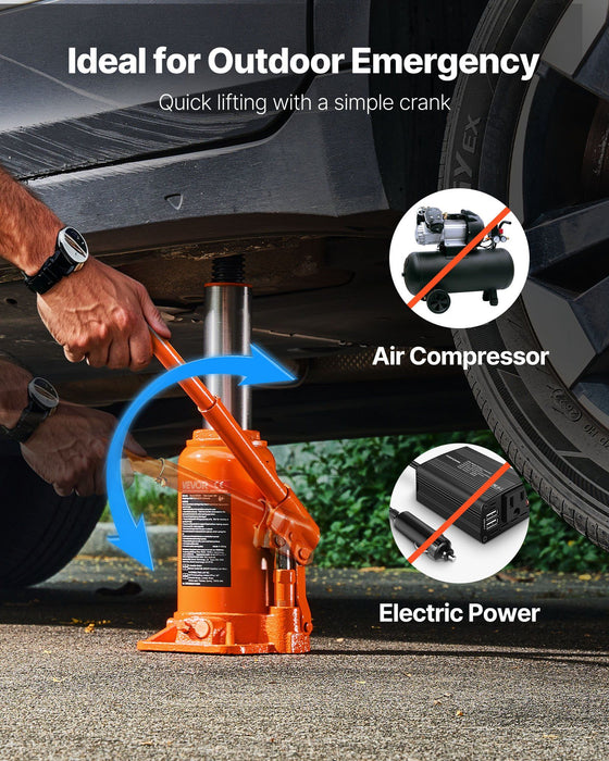 Hydraulic Bottle Jack, 20 Ton (44092 lbs) Load Capacity, 225-435 mm Lifting Range, Heavy Duty Welded Bottle Jack for Car, SUV, Pickup, Auto Repair, House Lift and Agricultural Equipment, Orange