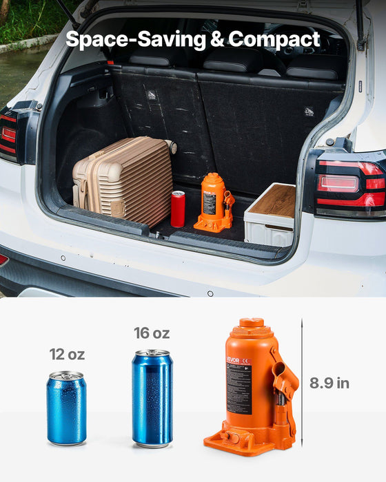 Hydraulic Bottle Jack, 20 Ton (44092 lbs) Load Capacity, 225-435 mm Lifting Range, Heavy Duty Welded Bottle Jack for Car, SUV, Pickup, Auto Repair, House Lift and Agricultural Equipment, Orange