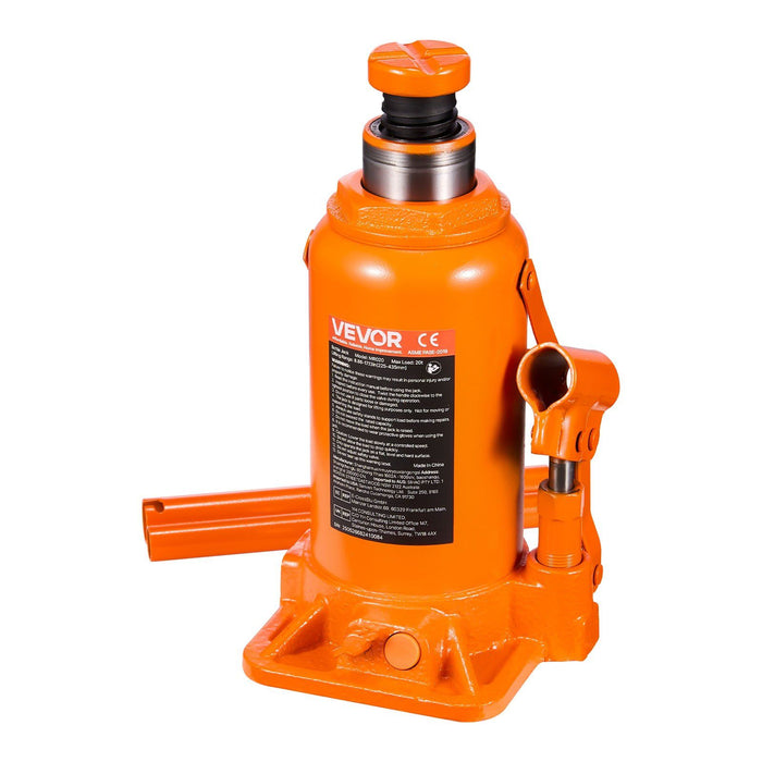 Hydraulic Bottle Jack, 20 Ton (44092 lbs) Load Capacity, 225-435 mm Lifting Range, Heavy Duty Welded Bottle Jack for Car, SUV, Pickup, Auto Repair, House Lift and Agricultural Equipment, Orange