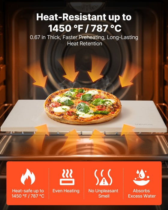 VEVOR Pizza Stone, 508 x 355 mm Rectangular Cordierite Pizza Stone, Extra Large Baking-Stone with PP Scraper, 17 mm Thick Heat-Resistant Cordierite, for Oven, Baking Bread & Pizzas, BBQ Grilling