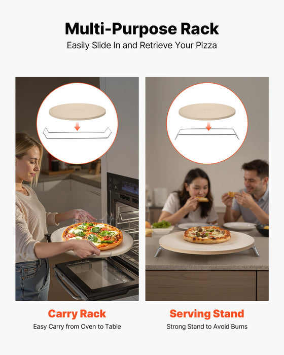 VEVOR Pizza Stone, 406 mm Round Cordierite Pizza Stone, Extra Large Baking-Stone with a Durable Stand, 17 mm Thickness Heat-Resistant Cooking Cordierite, for Kitchen Oven, Baking Pizzas, BBQ Grilling