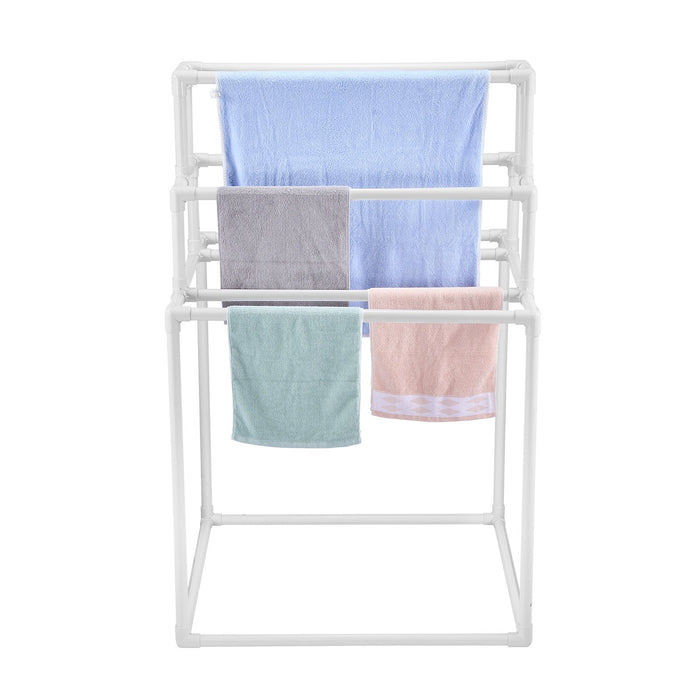 VEVOR Towel Rack 8-Bar Outdoor PVC Towel Holder for Poolside Spa Bathroom White
