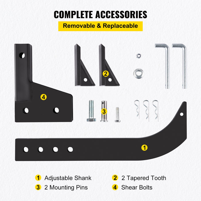 VEVOR Hitch Mounted Ripper, 40.6cm Shank Length Box Scraper Shank, 4 Hole Site Box Blade for Tractor, 2 Locating Pins Ripper Shank, 2 Plough Tips Box Blade Shank Teeth