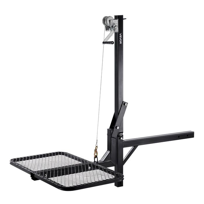 Hitch Deer Hoist with Lifting System Platform, 300 lbs Load Capacity, Game Hoist Winch Lift with 2-inch Receiver, 360-Degree Swivel Shaft & Foldable, Hitch-Mounted Deer Hanger for Moving Game