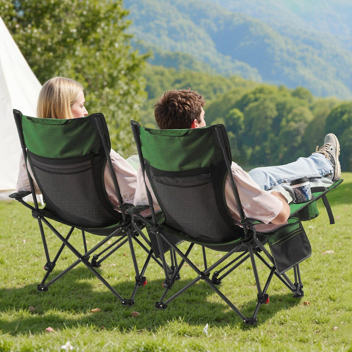 Reclining Camping Chair, 4 Adjustable Positions, Portable Folding Lounger for Adults, Mesh Beach Chair with Headrest & Foot Rest, Supports 220 lbs, Heavy Duty Camp Chairs for Patio, Green