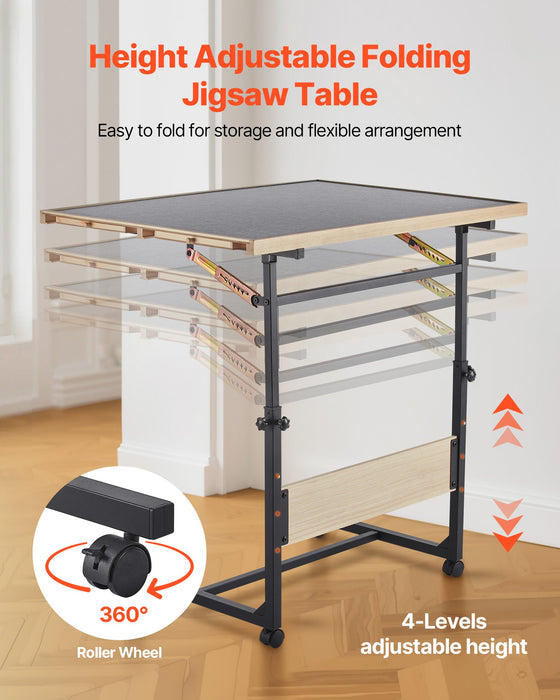 VEVOR 1500 Piece Puzzle Table with Legs, 4 Drawers and Cover, 86x63cm Portable Wooden Board with Wheels, Jigsaw Puzzle Accessories for Adults, Adjustable Height & 5-Tilting-Angle, Gift for Mom