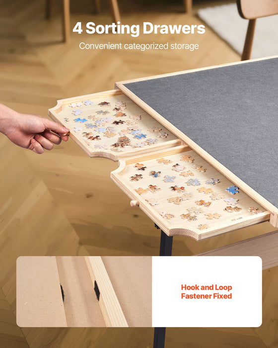 VEVOR 1500 Piece Puzzle Table with Legs, 4 Drawers and Cover, 86x63cm Portable Wooden Board with Wheels, Jigsaw Puzzle Accessories for Adults, Adjustable Height & 5-Tilting-Angle, Gift for Mom