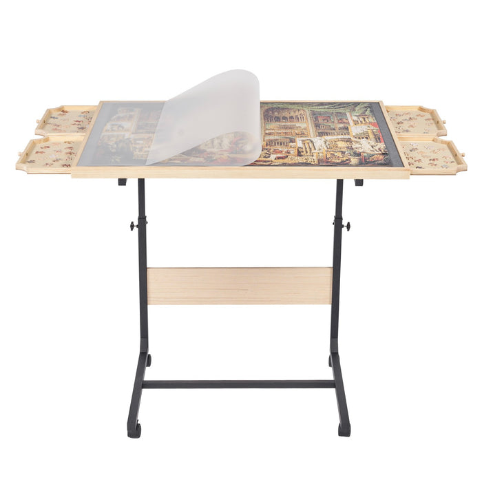 VEVOR 1500 Piece Puzzle Table with Legs, 4 Drawers and Cover, 86x63cm Portable Wooden Board with Wheels, Jigsaw Puzzle Accessories for Adults, Adjustable Height & 5-Tilting-Angle, Gift for Mom