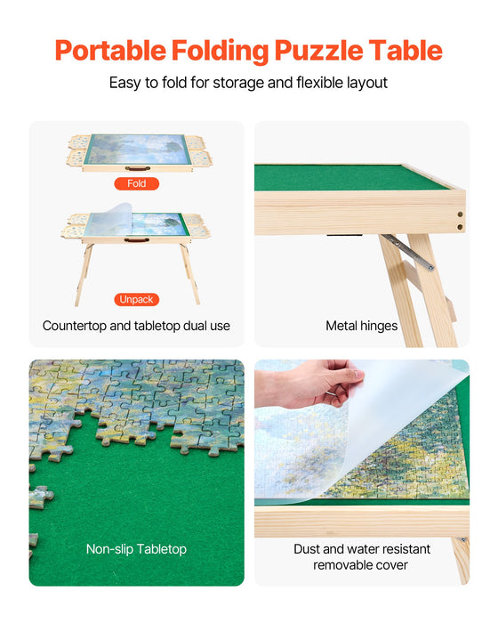 VEVOR 1500 Piece Puzzle Board with Folding Leg Portable Wooden Jigsaw 86x63cm