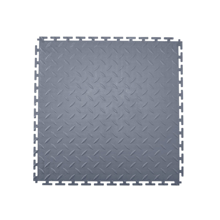 Garage Floor Tiles Interlocking, 16 Pack 513 x 513 x 5 mm Interlocking Modular Garage Flooring Tiles, Diamond Plate Slip-Resistant PVC Mats for Workshop,Warehouse,Tool Room, Graphite Gray