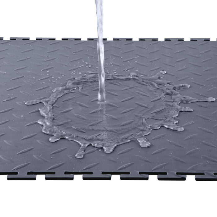 Garage Floor Tiles Interlocking, 16 Pack 513 x 513 x 5 mm Interlocking Modular Garage Flooring Tiles, Diamond Plate Slip-Resistant PVC Mats for Workshop,Warehouse,Tool Room, Graphite Gray