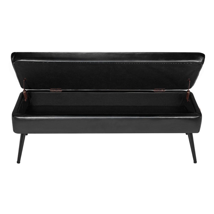 Leather Storage Ottoman Bench, PU Leather Bench with Storage and Metal Legs, Modern Shoe Benches Seat for Entryway, Upholstered End of Bed Benches for Living Room, Dining Room, Hallway, Black