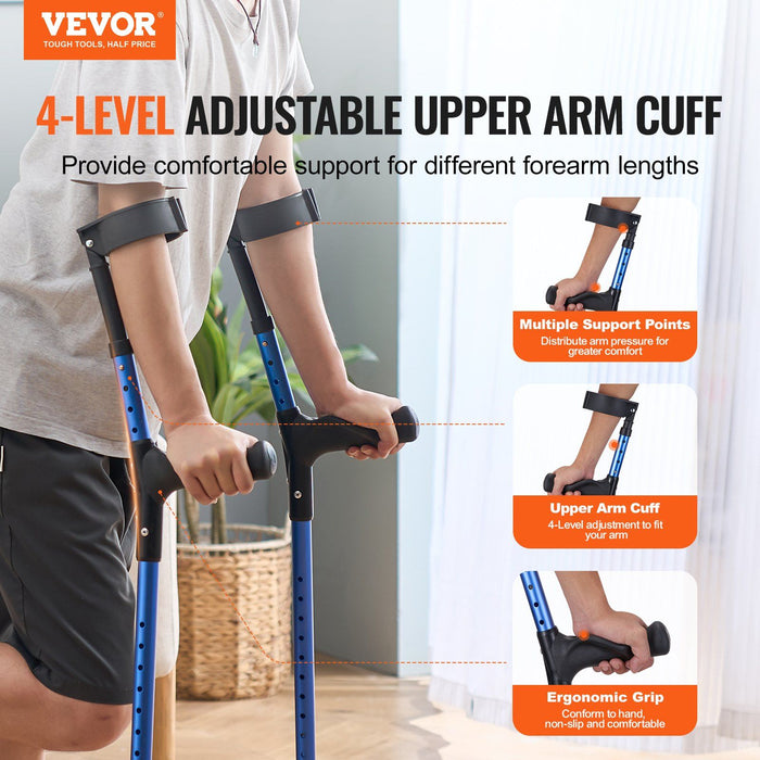 Forearm Crutches for Adults, 11-Level Height Adjustable Walking Crutches with 4-Level Upper Cuff, Lightweight Aluminum Medical Support Crutches for Leg Injury Surgery Disabled, 1 Pair (350LBS)