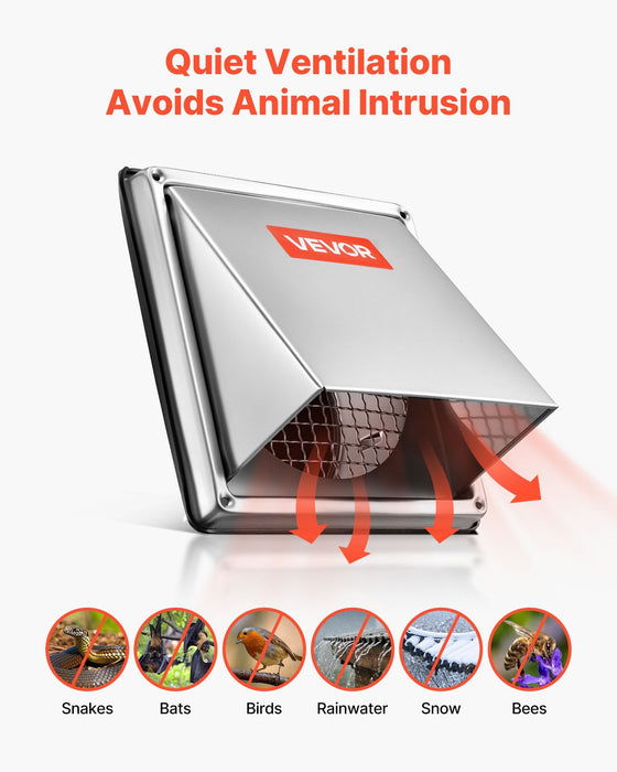 97mm External Extractor Wall Vent Cover, Square AC Vent Gable Cover, Premium Stainless Steel & with Built-in a Protection Screen, for House,Bathroom,Garage,Kitchen,Basement (1 Pack, Silver)