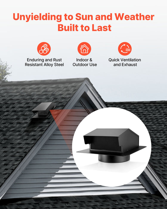 VEVOR 149 mm Hooded Wall Vent Cover SPCC Steel Roof Exhaust 1 Pack Black