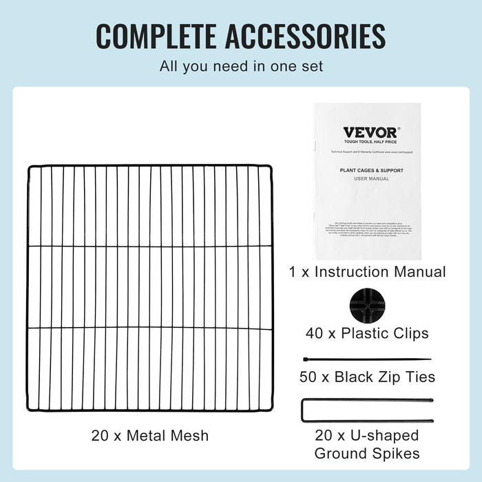 VEVOR 5 Pack Plant Protector from Animals, 390 mm x 390 mm Chicken Wire Plant Protector, Plant Cages for Outdoor Plants, Flowers & Vegetables, Keeps Bunny Chicken Squirrels Out, 20pcs Metal Mesh