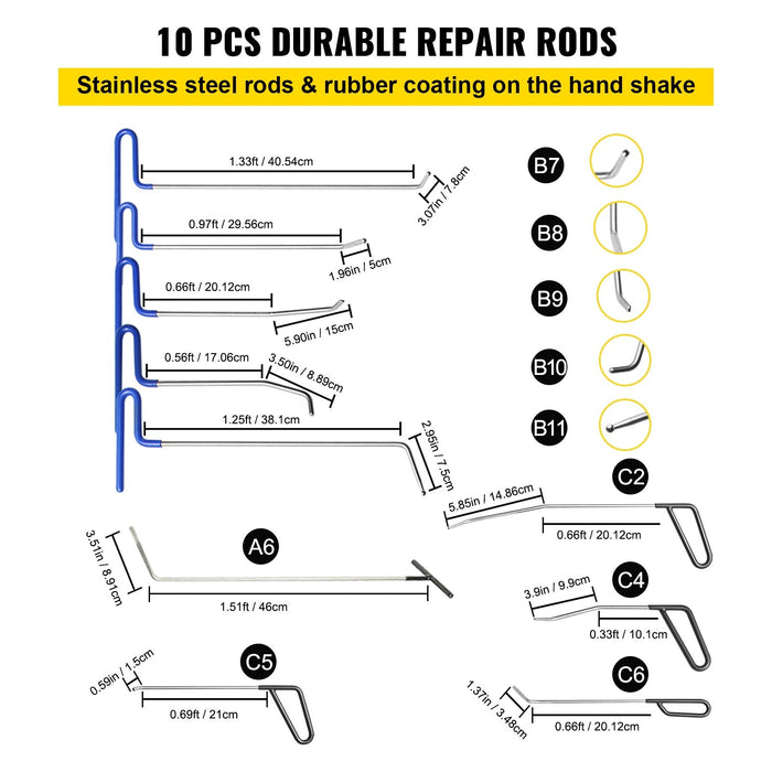 VEVOR Paintless Dent Removal Rods Stainless Steel Rod Tool Kit 89pcs Dent Repair
