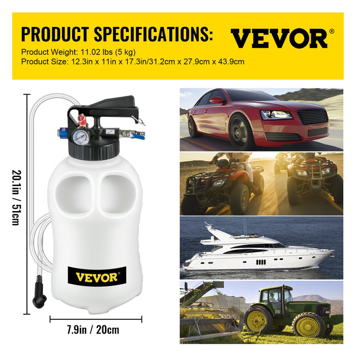 VEVOR Transmission Fluid Pump 2 Way ATF Refill System Dispenser, Oil and Liquid Extractor 10 Liter Large Capacity, Automatic Transmission Fluid Pump Tool Set with 14 Pieces ATF Filler Adapters